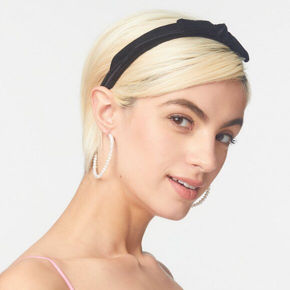 Lele Sadoughi Bardot Slim Ribbon Headband Jet Black Velvet NWT